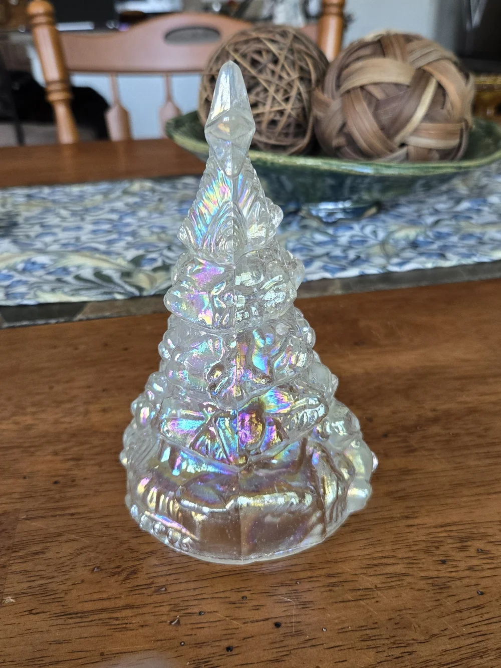 Vintage Iridescent Glass Light-Up Christmas Tree with Bear